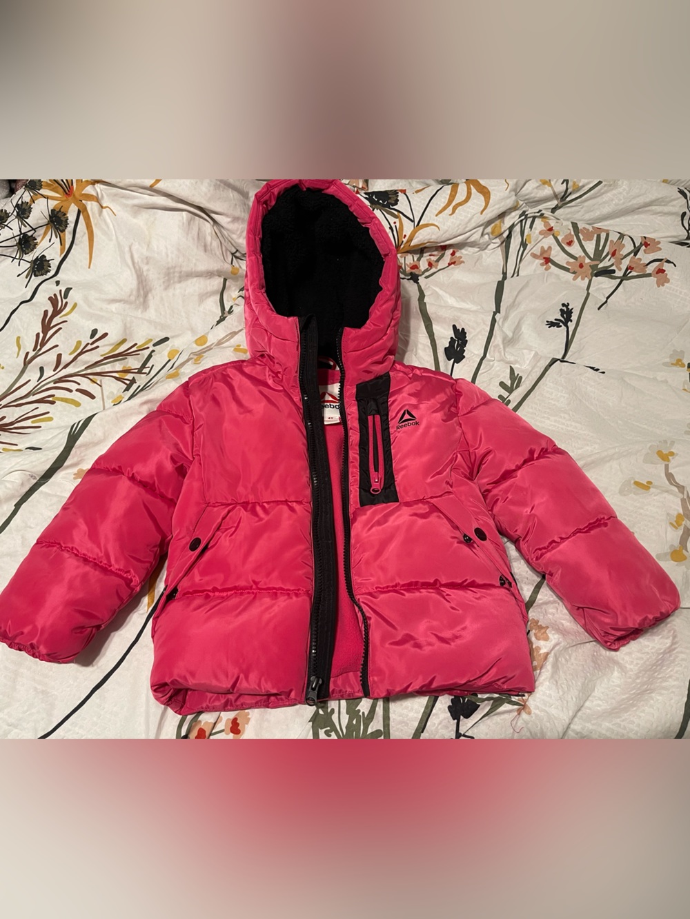 Reebok Kids Hooded Puffer Jacket - Hot Pink with Black Trim